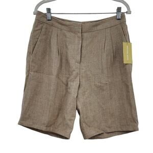 New NWT Michael Kors Tan‎ Linen Pleated Front Midi Bermuda Shorts Size 8 Hemp